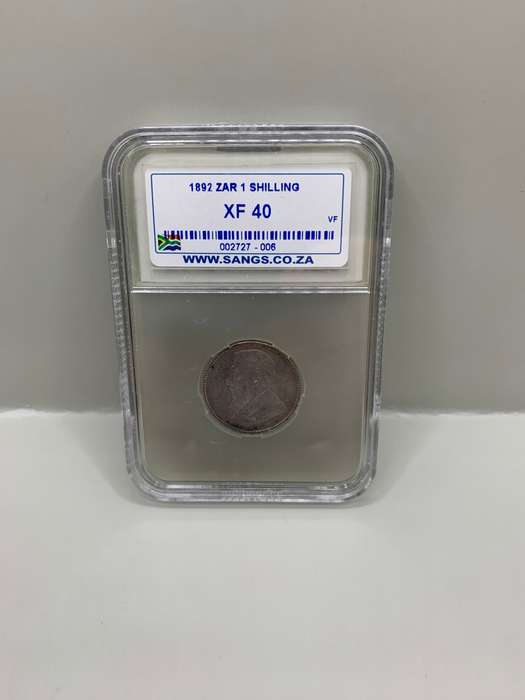 (  REDUCING )  RARE   1892   ZAR   SILVER SHILLING   GRADED XF40  EXTRA FINE