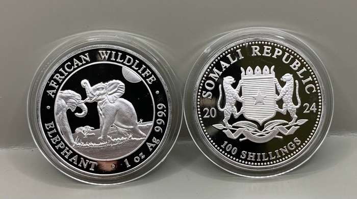 2024  DESIGN        SOMALI ELEPHANT       PROOFLIKE  1oz PURE SOLID SILVER COIN