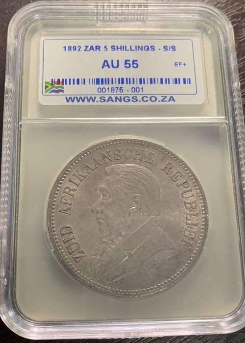 (   MINTAGE  )    1892   PAUL KRUGER   SINGLE SHAFT    PRE-WAR     SILVER CROWN   CERTIFIED