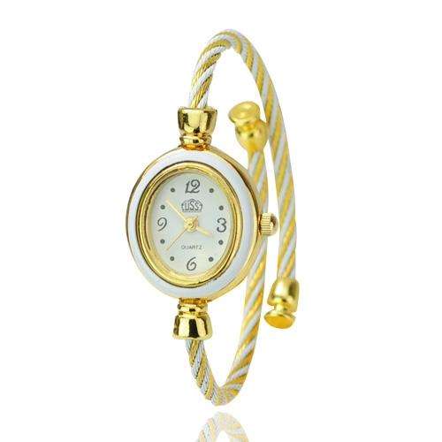 Style Round Dial Metal Bracelet Band Quartz Movement Wrist Watch - White