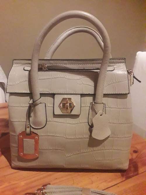 Genuine leather grey handbag