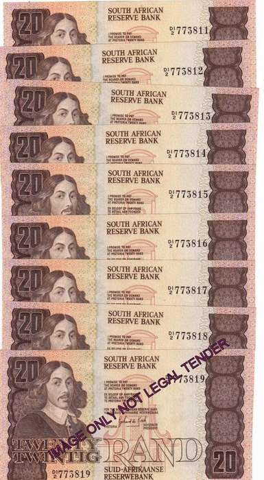GPC DE KOCK 2ND ISSUE 9 X R20 IN SEQ UNC. BID PER NOTE TO TAKE ALL.