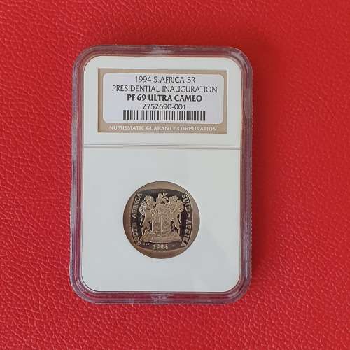 1994 South Africa Presidential Inauguration 5R 5 Rand Coin PF69 Ultra Cameo Capsule Sealed