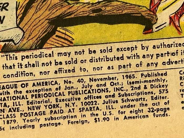 The JUSTICE LEAGUE of AMERICA no 40 November 1965 GD condition