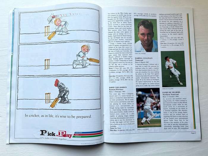 South Africa VS Australia CRICKET TEST 1994 Program