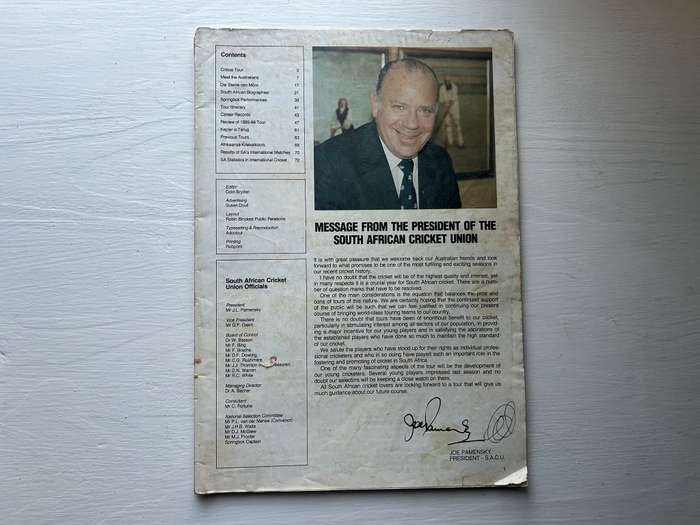 9 x Autographs signed South Africa SPRINGBOK CRICKET TEST 1986 Program
