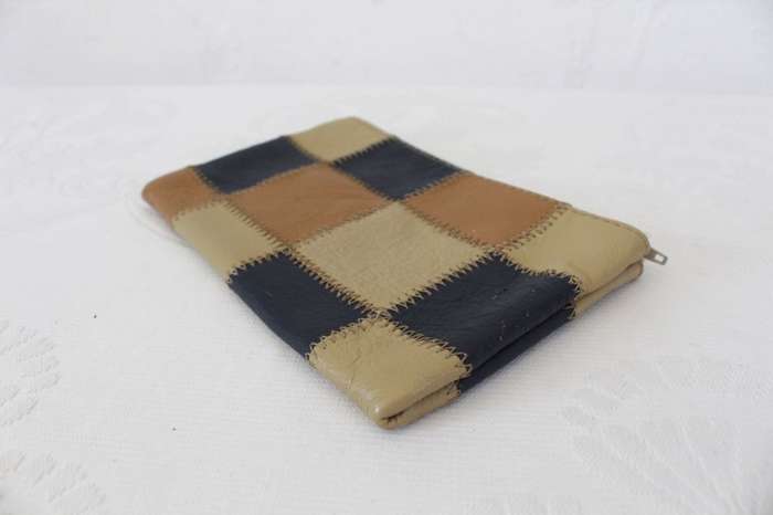 VINTAGE SEBERINI GENUINE LEATHER PATCH BROWN ZIP PURSE BAG