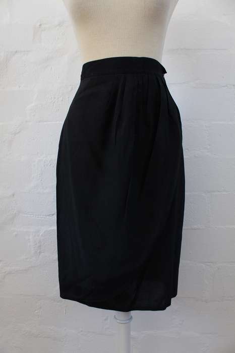 VINTAGE BLACK CROSS-OVER WRAP HIGH WAIST SKIRT - SIZE 8