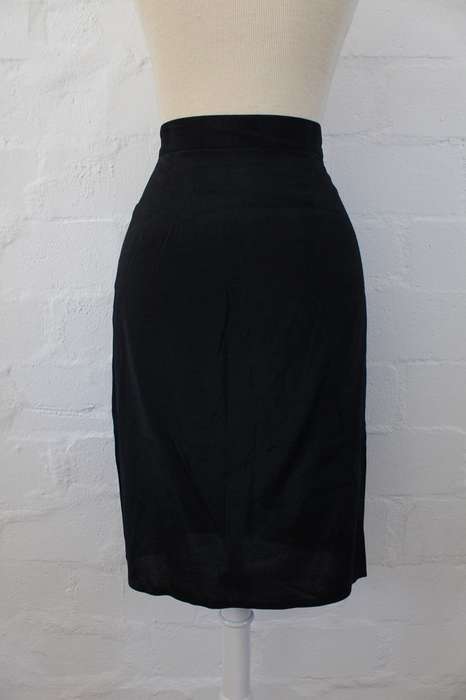 VINTAGE BLACK CROSS-OVER WRAP HIGH WAIST SKIRT - SIZE 8