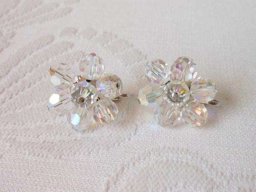 *CLEARANCE SALE* VINTAGE FACETED GLASS RAINBOW BEADED CLIP-ON EARRINGS