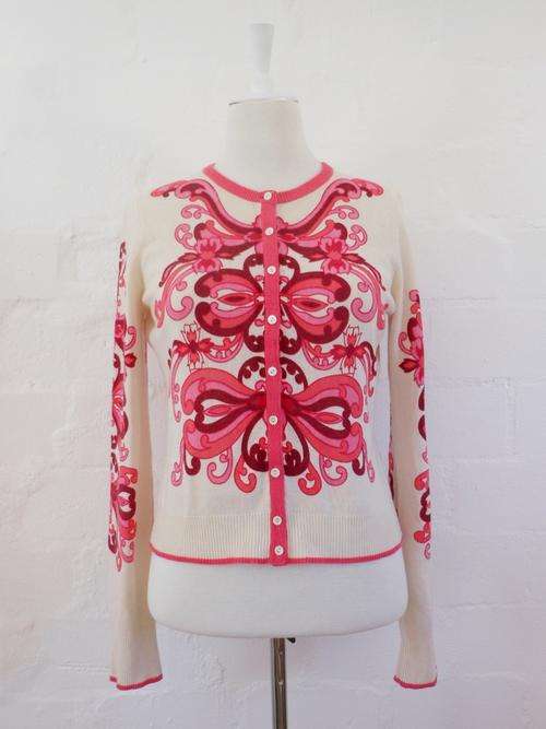 *LUCKY BRAND* 100% CASHMERE KNIT DESIGNER PINK CREAM SWEATER CARDIGAN JERSEY - SIZE LARGE