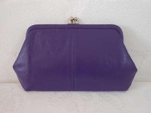GENUINE LEATHER VINTAGE PURPLE CLUTCH PURSE BAG