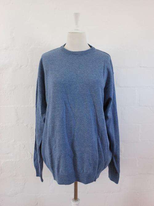VINTAGE CARLILE & KILLMORE PURE NEW WOOL BLUE JERSEY SWEATER - SIZE XL