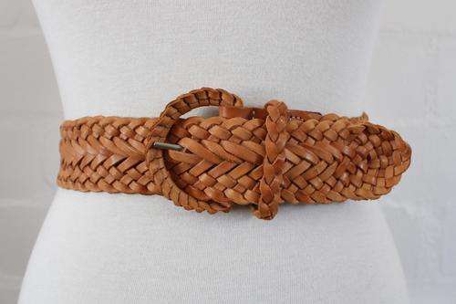 VINTAGE GENUINE LEATHER WOVEN WIDE WAIST BELT