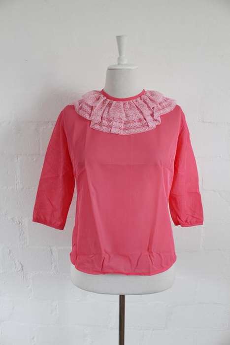 *FLASH SALE - 75% OFF!* VINTAGE PINK LACE COLLAR BUTTON BACK BLOUSE TOP SHIRT - SIZE 14
