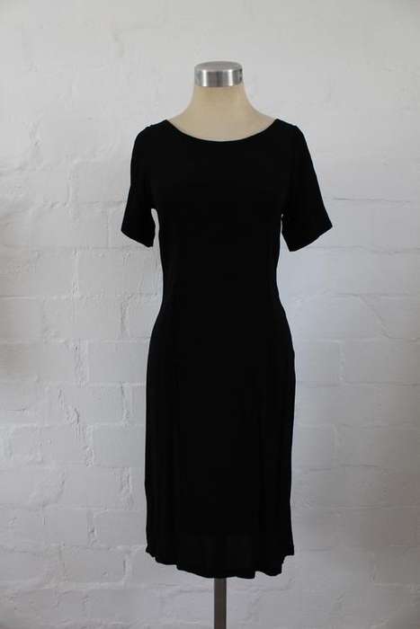 VINTAGE BLACK SIMPLE KEYHOLE DAY DRESS - SIZE 10