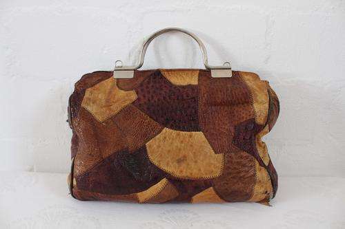 *GENUINE OSTRICH SKIN* VINTAGE LEATHER PATCH HANDBAG BAG