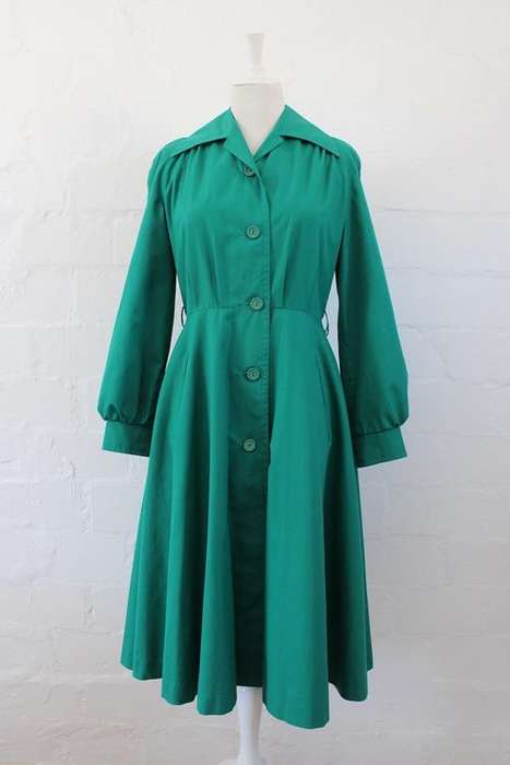 VINTAGE GREEN SWING COAT RAINCOAT JACKET - SIZE 10