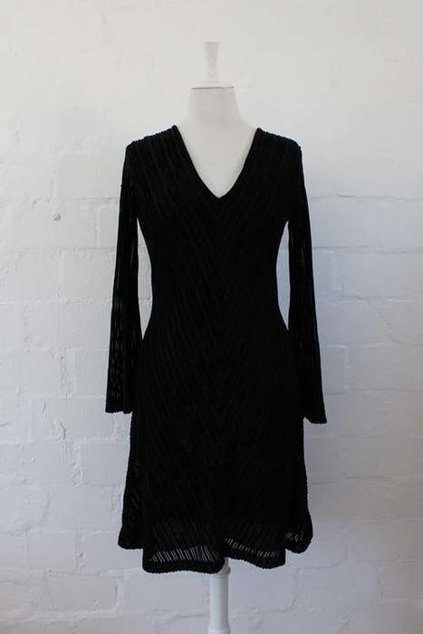 VINTAGE VELVET STRIPED LONG SLEEVE COCKTAIL DRESS - SIZE 12