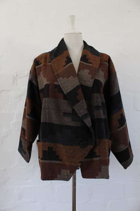 VINTAGE WOOL NAVAJO TRIBAL JACKET COAT - SIZE L