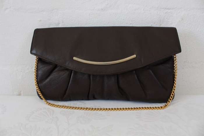 GENUINE LEATHER VINTAGE BROWN CHAIN HANDBAG BAG