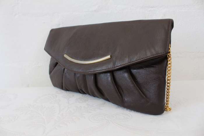 GENUINE LEATHER VINTAGE BROWN CHAIN HANDBAG BAG