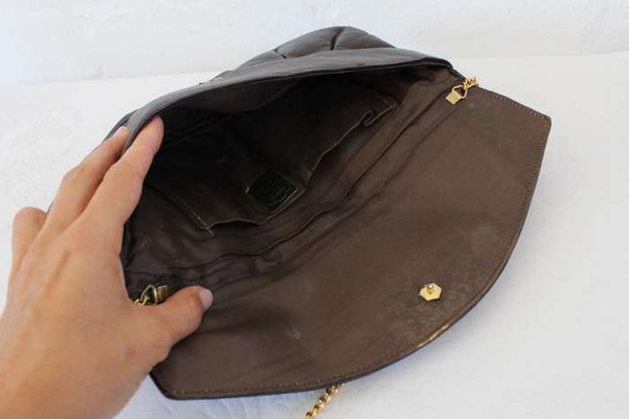 GENUINE LEATHER VINTAGE BROWN CHAIN HANDBAG BAG