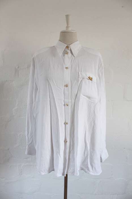 VINTAGE NEUMANN BERLIN DESIGNER WHITE LONG SLEEVE SHIRT TOP BLOUSE - SIZE 18