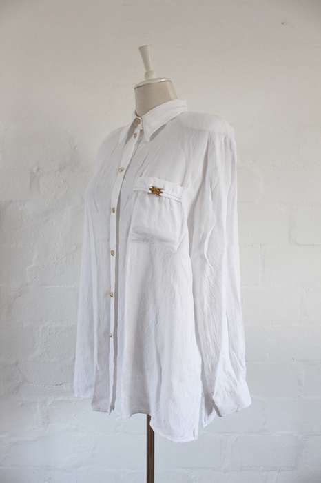 VINTAGE NEUMANN BERLIN DESIGNER WHITE LONG SLEEVE SHIRT TOP BLOUSE - SIZE 18