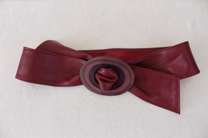 VINTAGE GENUINE LEATHER DARK PINK MAROON WIDE WRAP BELT