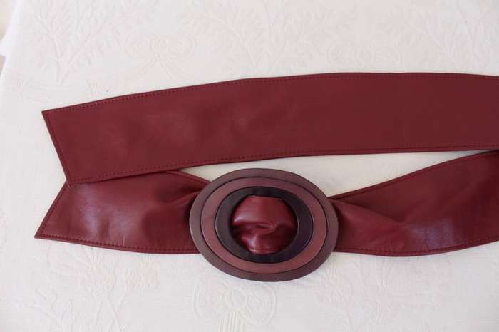 VINTAGE GENUINE LEATHER DARK PINK MAROON WIDE WRAP BELT