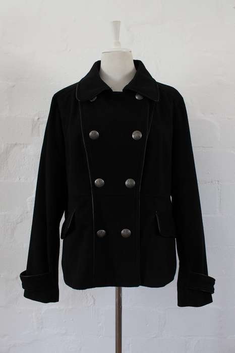 WOOLWORTHS DOUBLE BREASTED BLACK JACKET COAT - SIZE 14