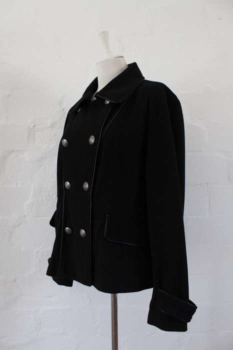 WOOLWORTHS DOUBLE BREASTED BLACK JACKET COAT - SIZE 14