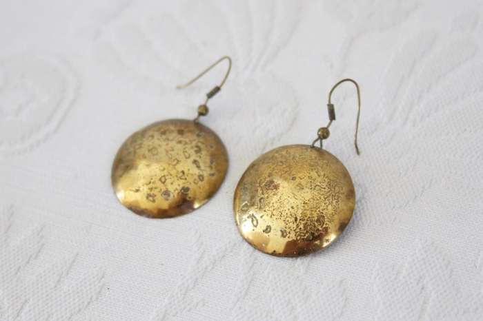 VINTAGE HAND MADE BRASS DROP DANGLE EARRINGS