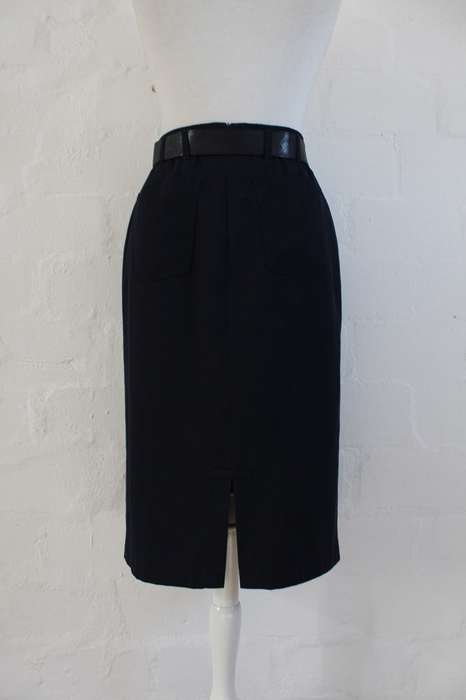 VINTAGE ARA DESIGNER NAVY BELTED PENCIL SKIRT - SIZE 10