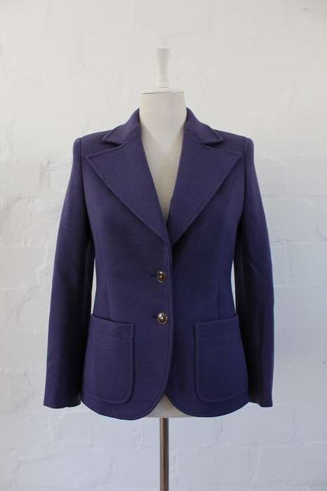 JAEGER DESIGNER VINTAGE WOOL PURPLE BLAZER JACKET - SIZE 10