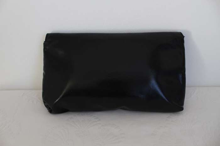 GENUINE LEATHER VINTAGE BLACK SCALLOPED CLUTCH PURSE BAG