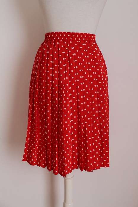 VINTAGE POLKA DOT RED WHITE PLEATED SKIRT - SIZE 14