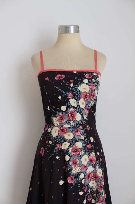 VINTAGE FLORAL PRINT BROWN PINK SUMMER DAY DRESS - SIZE 6