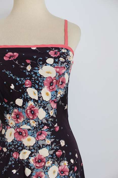 VINTAGE FLORAL PRINT BROWN PINK SUMMER DAY DRESS - SIZE 6