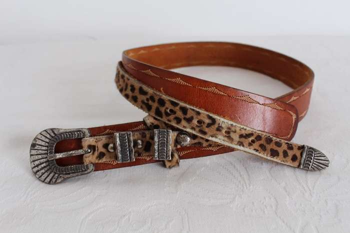 VINTAGE GENUINE LEATHER LEOPARD PRINT WESTERN BELT