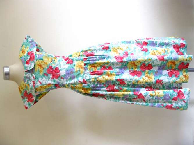 VINTAGE FLORAL PRINT OVERSIZED COLLAR MAXI DRESS - SIZE 34