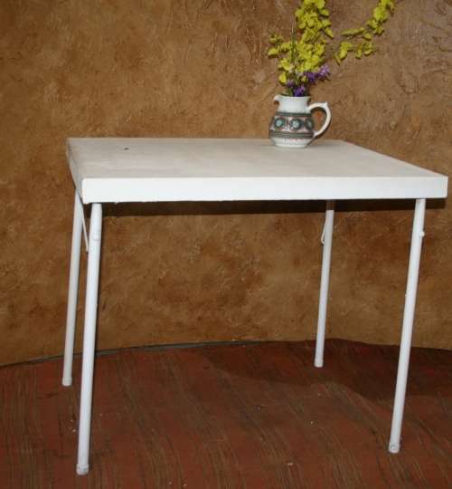 A VERY HANDY TO HAVE VINTAGE FOLD UP METAL TABLE - FOR CAMPING - MARKETS - EXTRA PATIO TABLE!!!
