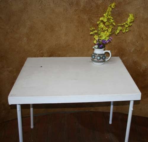 A VERY HANDY TO HAVE VINTAGE FOLD UP METAL TABLE - FOR CAMPING - MARKETS - EXTRA PATIO TABLE!!!