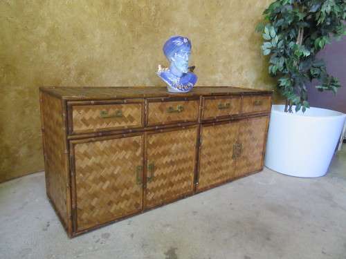 STUNNING SIDE SERVER WITH DRAWERS AND CUPBOARDS- STUNNING WEAVED CANE - PERFECT FOR TH ISALND FEEL -