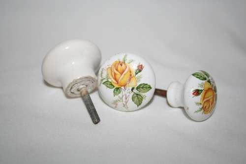 Three gorgeous Porcelain with flowers drawer Knobs.  These are full of cottage chic! Pretty flowers