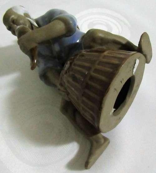 Chinese Clay Mudman Fisherman Sculpture Figurine Fish Basket Holding Fish