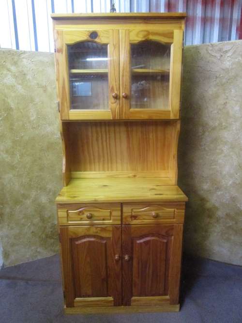 A MAGNIFICENT SOLLID WOOD CUPBOARD WITH TWO GLASS DOORS WILL LOOK STUNNING IN A COTTAGE STYLE KITCHE