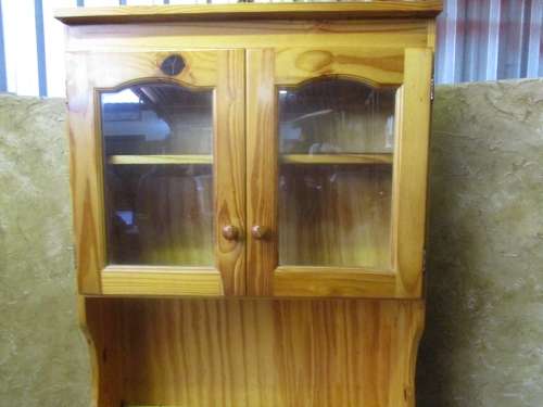 A MAGNIFICENT SOLLID WOOD CUPBOARD WITH TWO GLASS DOORS WILL LOOK STUNNING IN A COTTAGE STYLE KITCHE