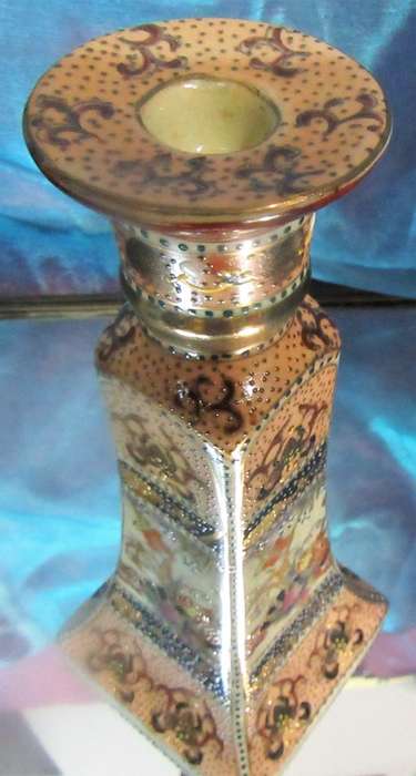 Pair of SATSUMA vintage oriental porcelain candle stick holders PRICE FOR BOTH